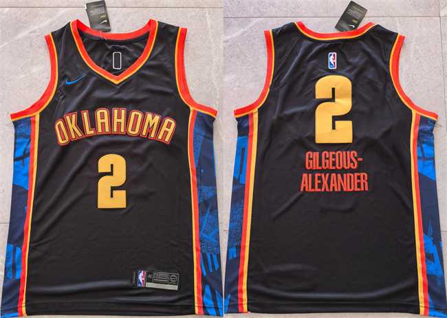 Men%27s Oklahoma City Thunder #2 Shai Gilgeous-Alexander Black 2024 City Edition Stitched Basketball Jersey->minnesota timberwolves->NBA Jersey